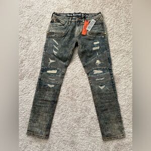 Rock Revival Moto Biker Distressed Tapered Leg Jeans “Elliot”